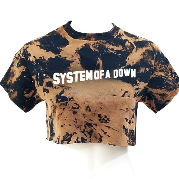 SYSTEM OF A DOWN Rock Band Acid Wash Cropped Crop Top Band Tee Hip Hop Rap Tee - Picture 1 of 5